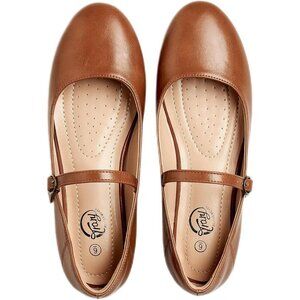 Trary Flat Shoes Women Brown Polyurethane (PU) Toe Ankle Strap Comfortable Shoes